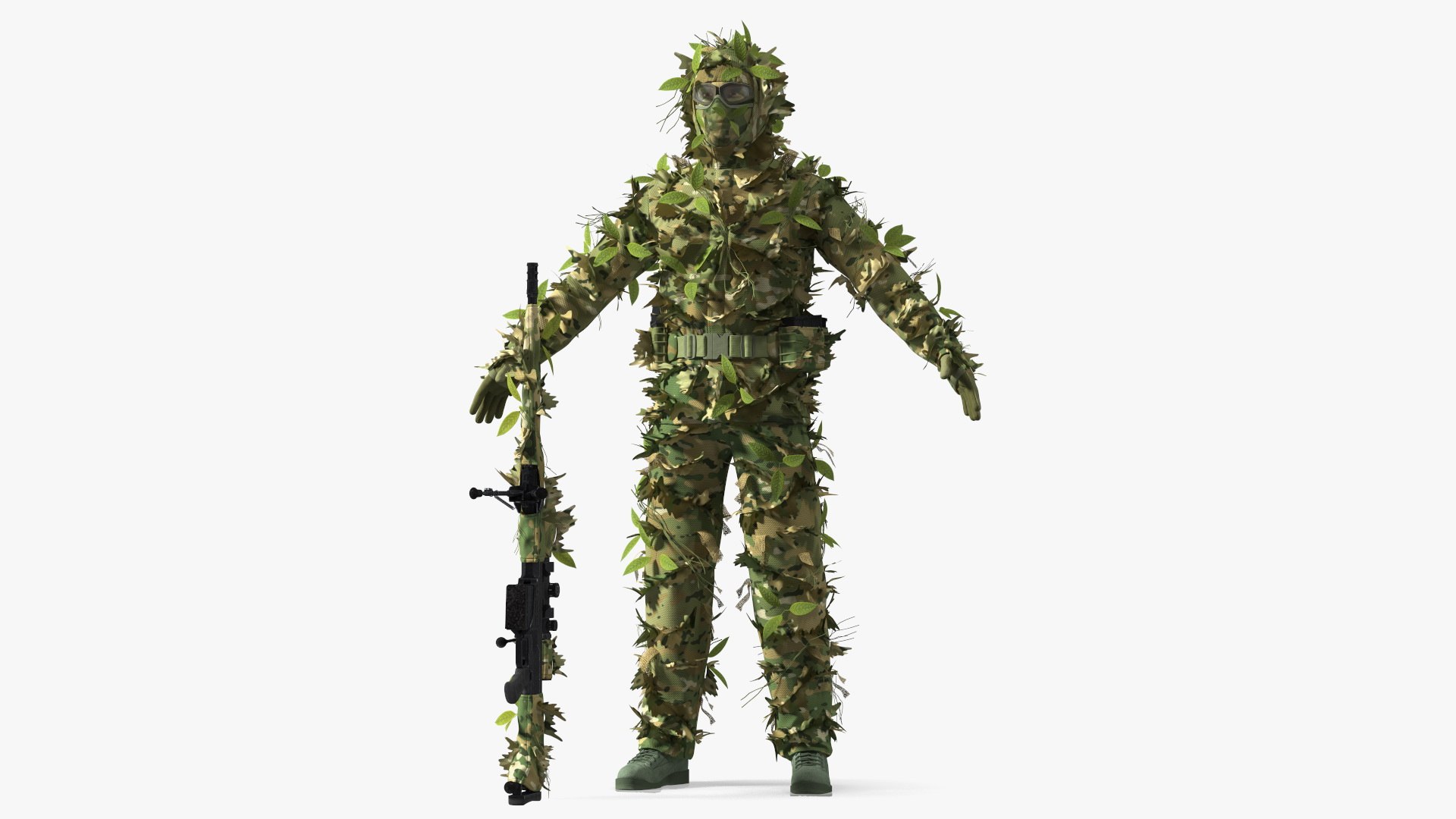 Sniper in Leaf Ghillie Suit Rigged