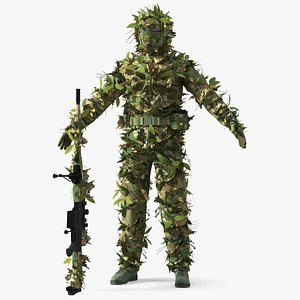 Sniper in Leaf Ghillie Suit Rigged