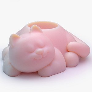 Cute sleeping happy CAT Vase 3D model