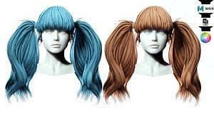 Pigtail Long Hair 3D model