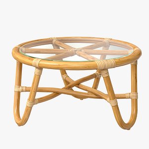 Round rattan table with curved legs