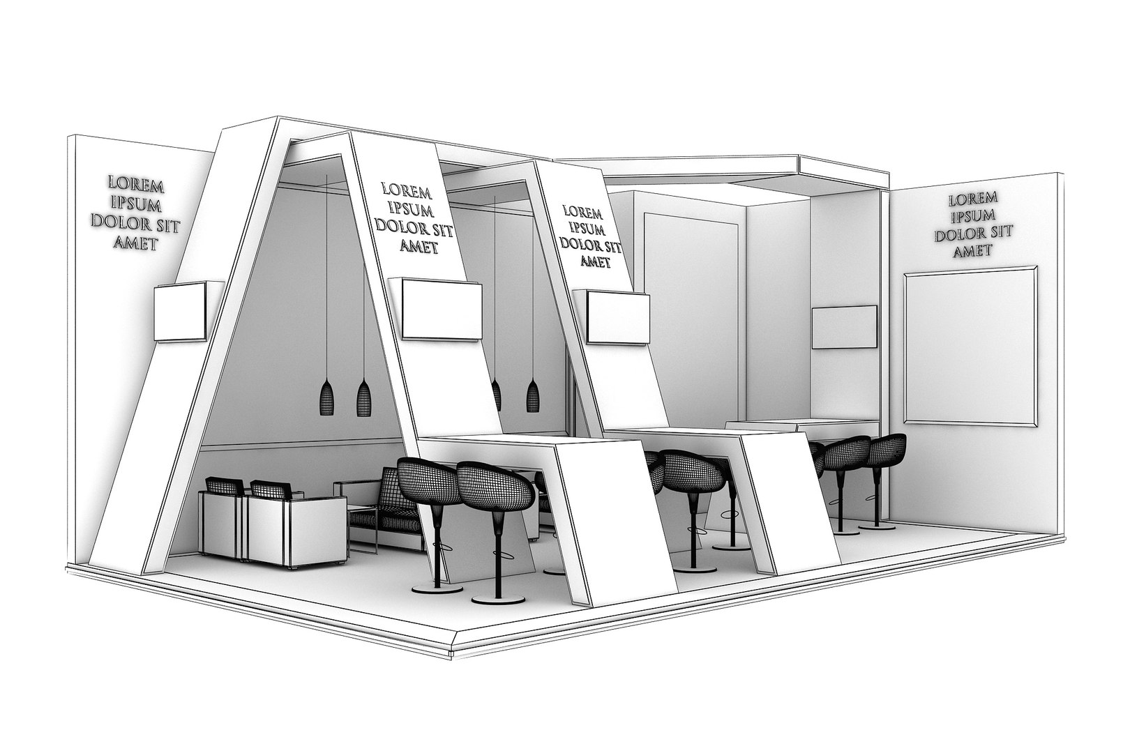 Booth Exhibition Stand Stall 8x5m Height 360 cm 2 Side Open 3D model ...