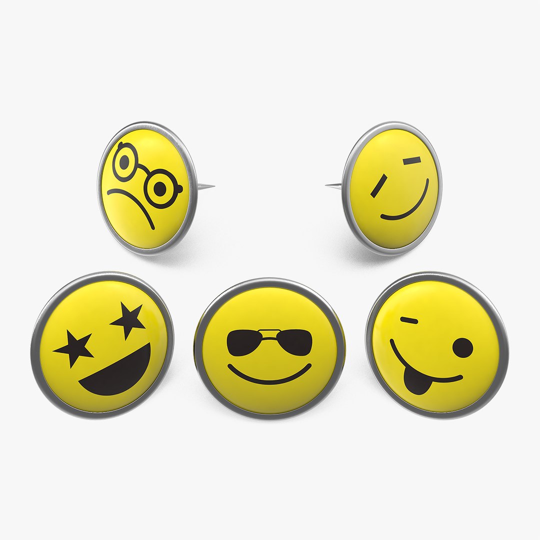 Round Smiley Faces Pins 3D model preview
