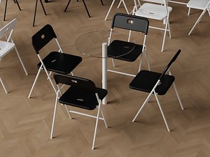 Folding Chairs and Round Tables Set 3D Model