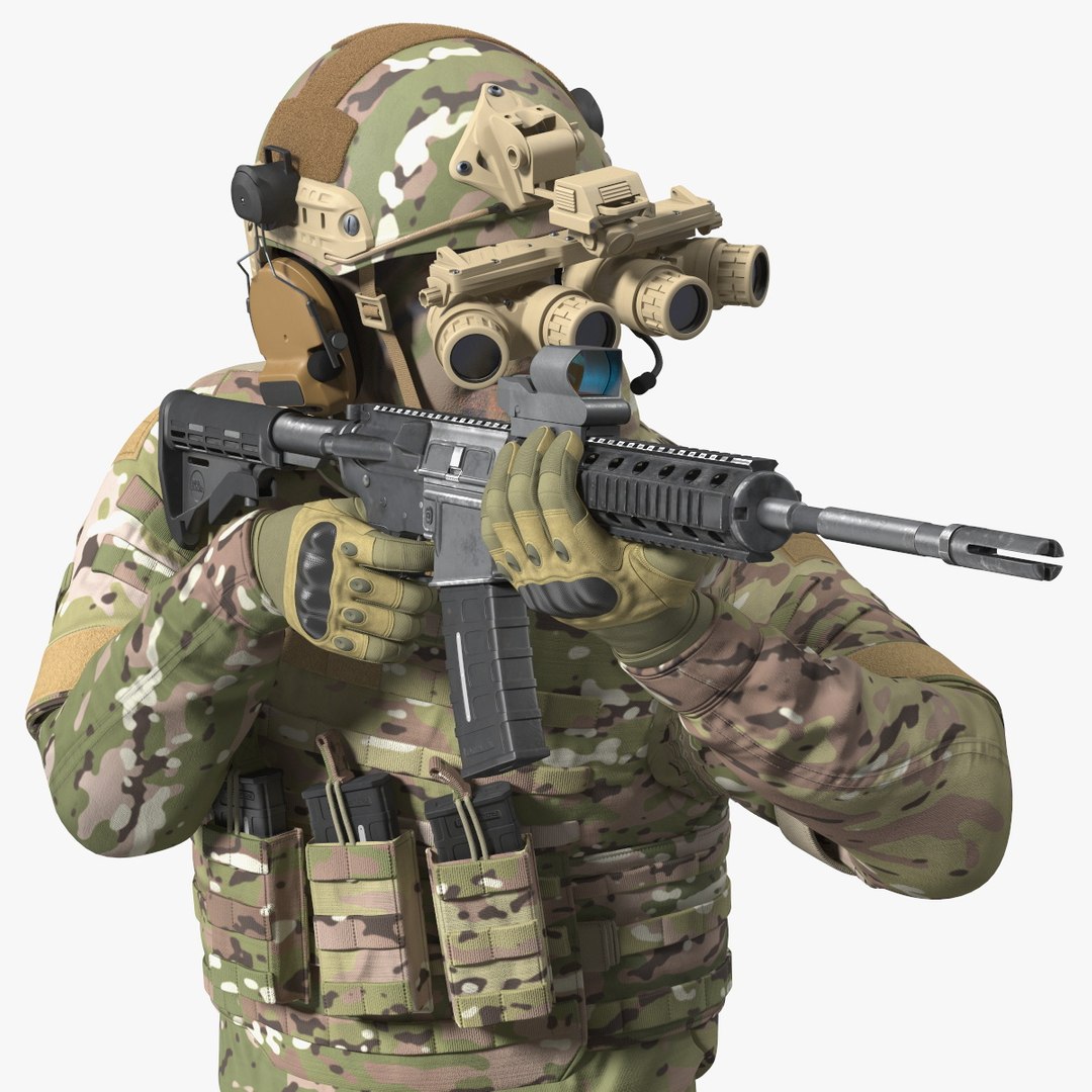 Soldier Green Camo with Night Visor Fur Rigged 3D model preview