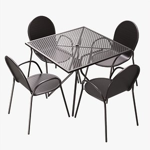 3D Square Dining Mesh Table with Armchairs