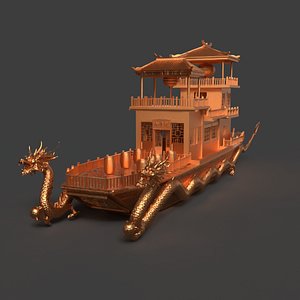 Chinese golden dragon  house boat 3D model