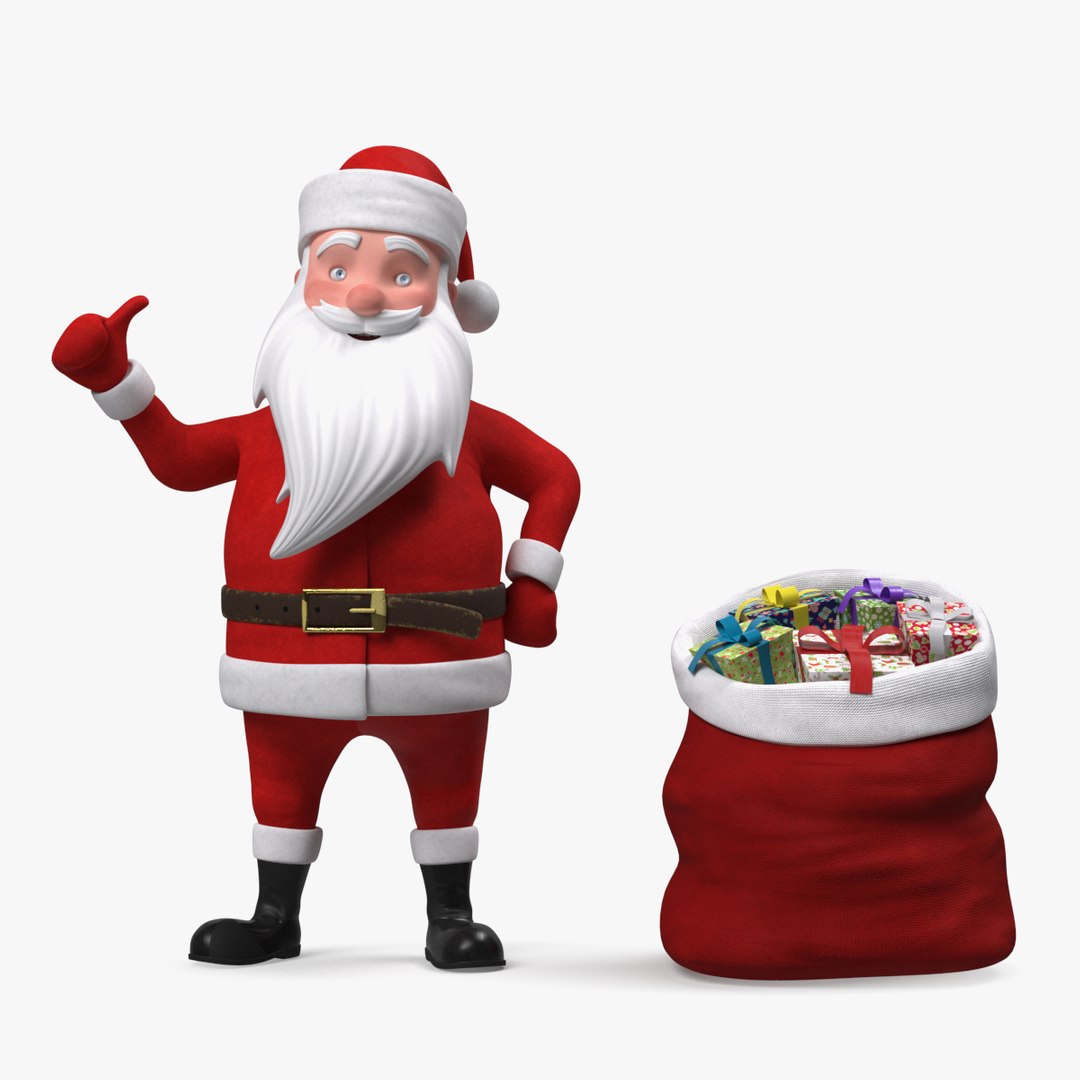 Cartoon Character Santa Claus Standing with Gifts 3D model preview