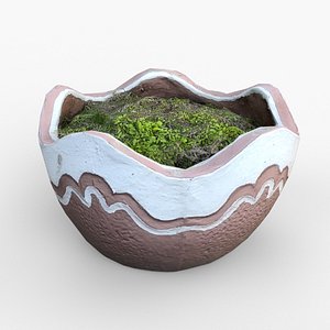 3D model Broken Clay Planter with Moss Photorealistic 3D scan