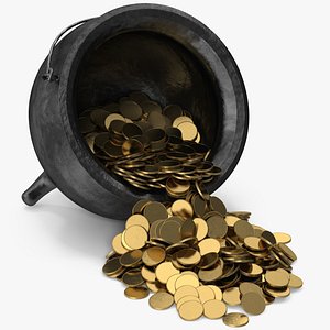 3D Iron Pot with Gold Coins 2