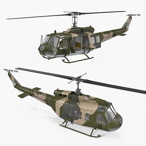 3D Bell UH 1 Iroquois Camouflage Rigged model