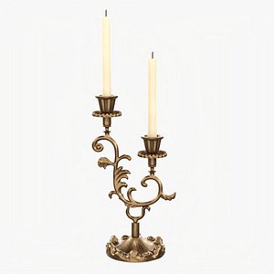 Antique candlestick with candles 01 3D model