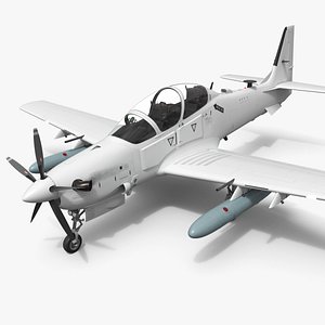 Compact Military Attack Plane with External Fuel Tanks White Simplified 3D