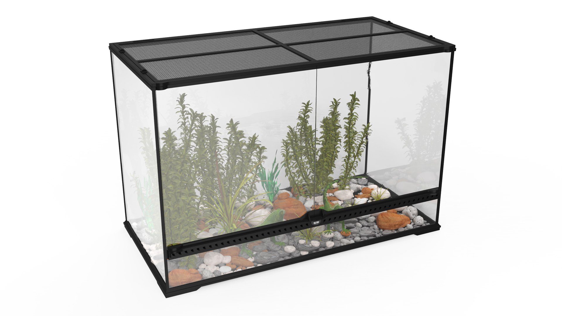 Large Terrarium with Plants Garden and Two Iguanas 3D model preview