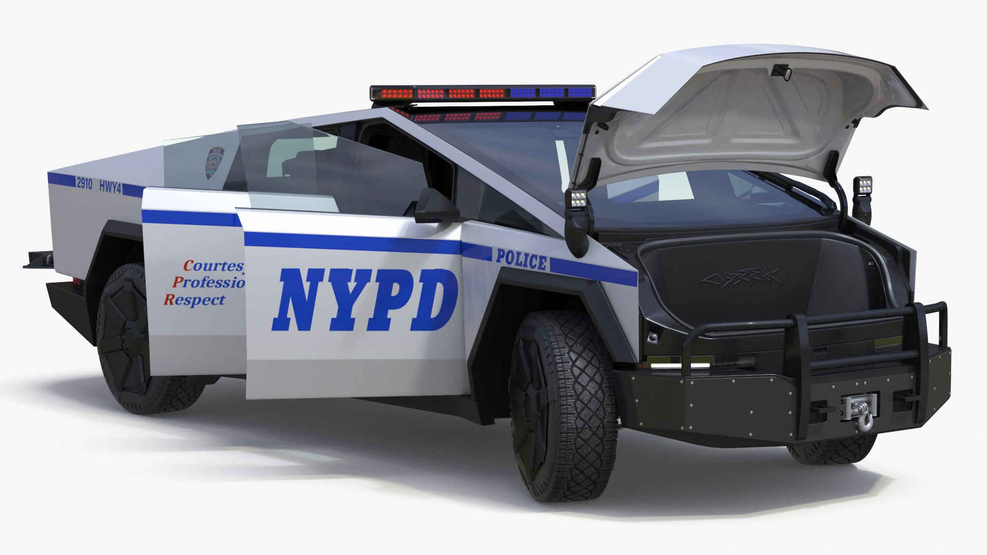 Tesla Cybertruck NYPD Rigged for Maya 3D model preview