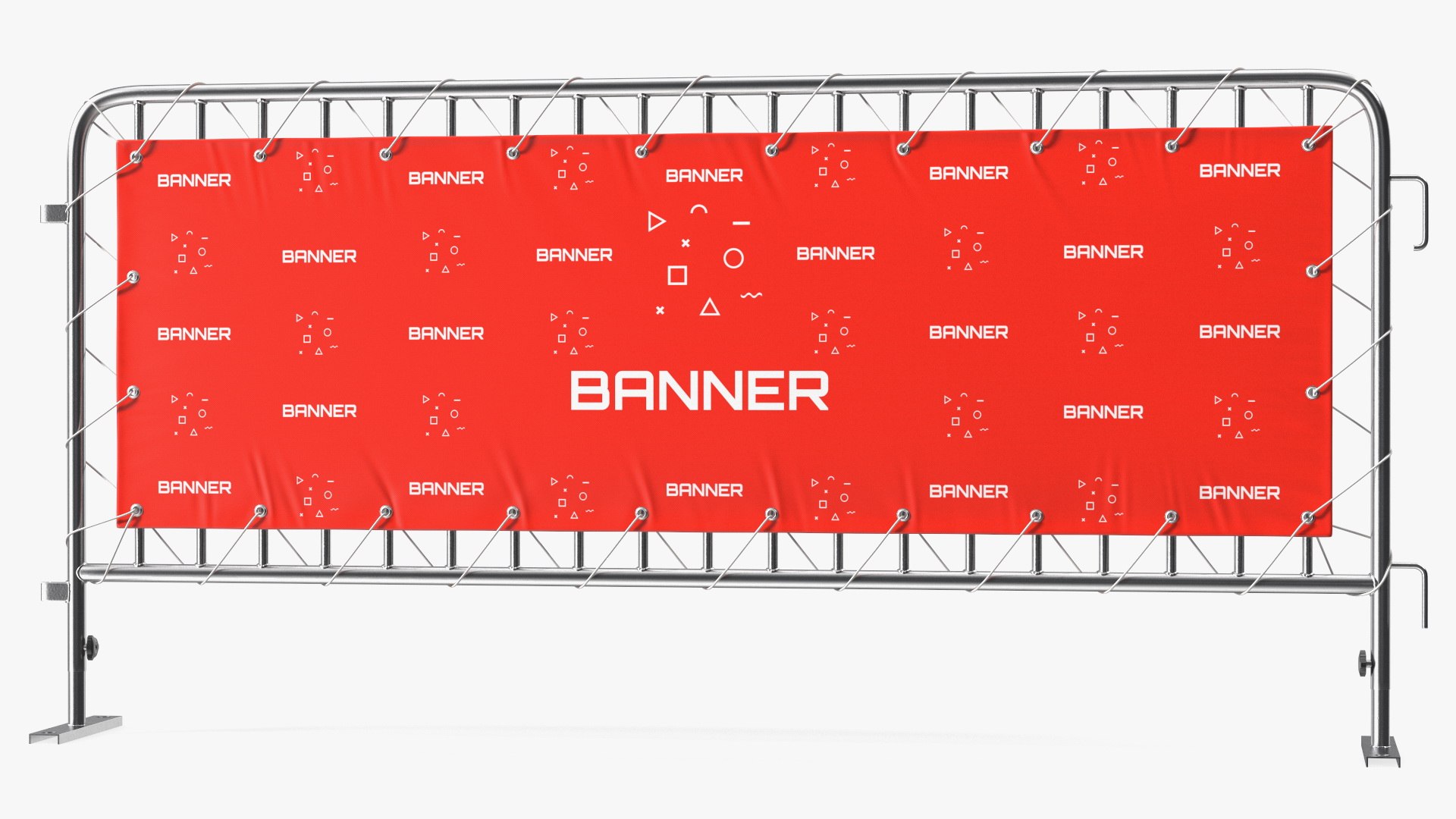 Metal Crowd Barrier with Advertising PVC Banner 3D model preview