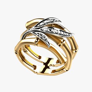 Bamboo Shape Luxury Gold Ring 3D model