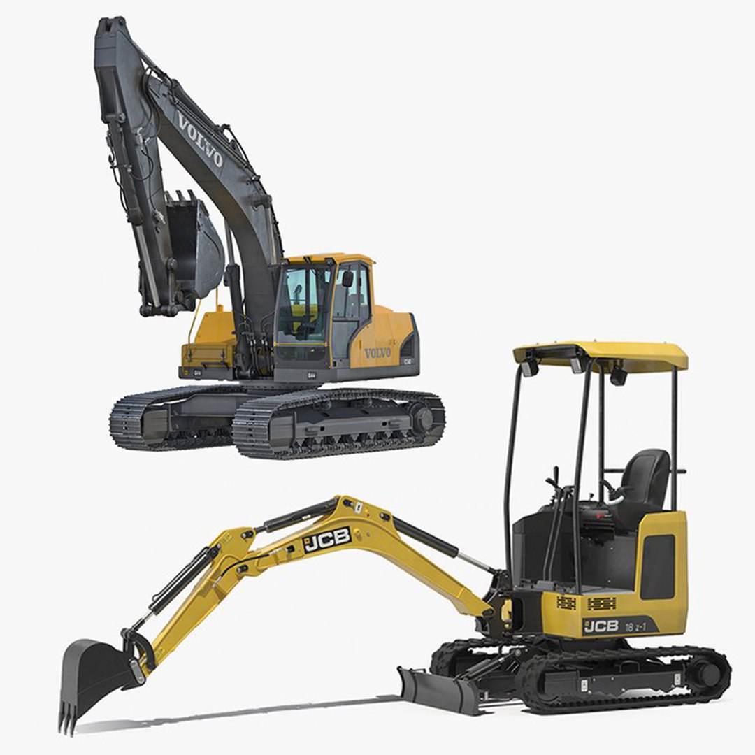 Rigged Excavators Collection 3D model preview