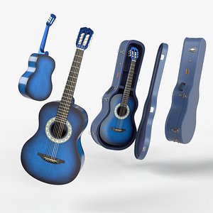 3D Blue Classic guitar with case model