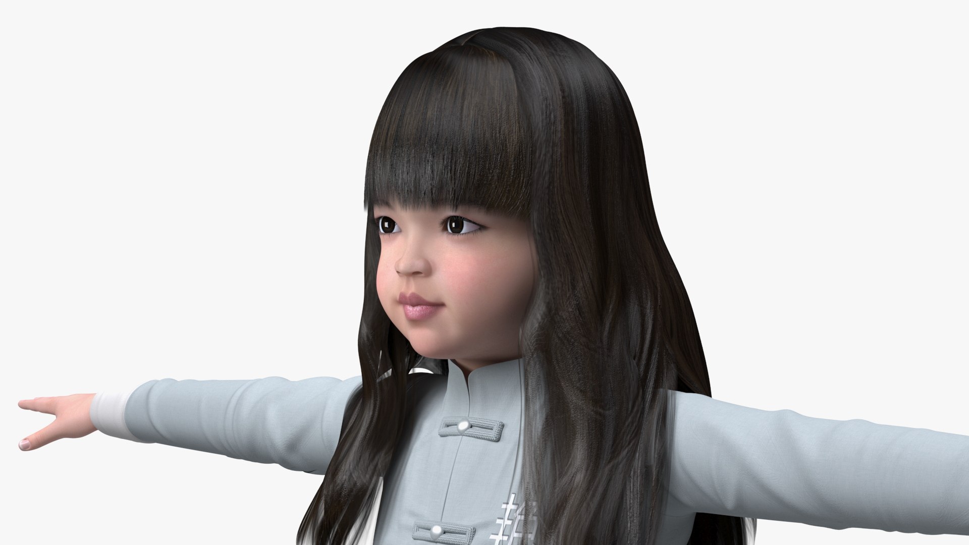 Menina chinesa com roupas de casa em pose de T Modelo 3D - TurboSquid  1971265