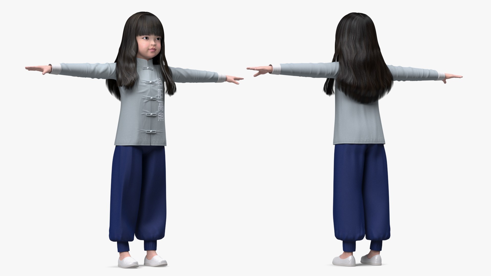 Menina chinesa com roupas de casa em pose de T Modelo 3D - TurboSquid  1971265