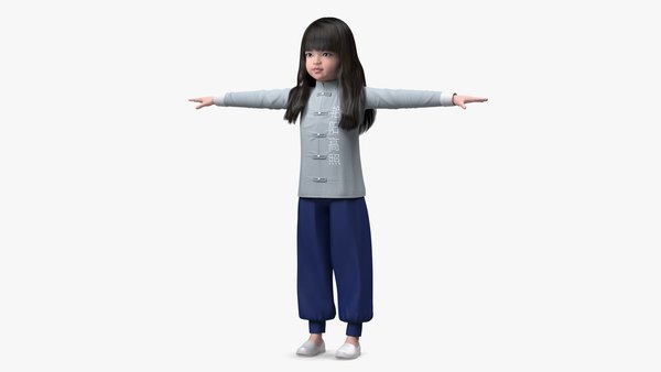 Menina chinesa com roupas de casa em pose de T Modelo 3D - TurboSquid  1971265