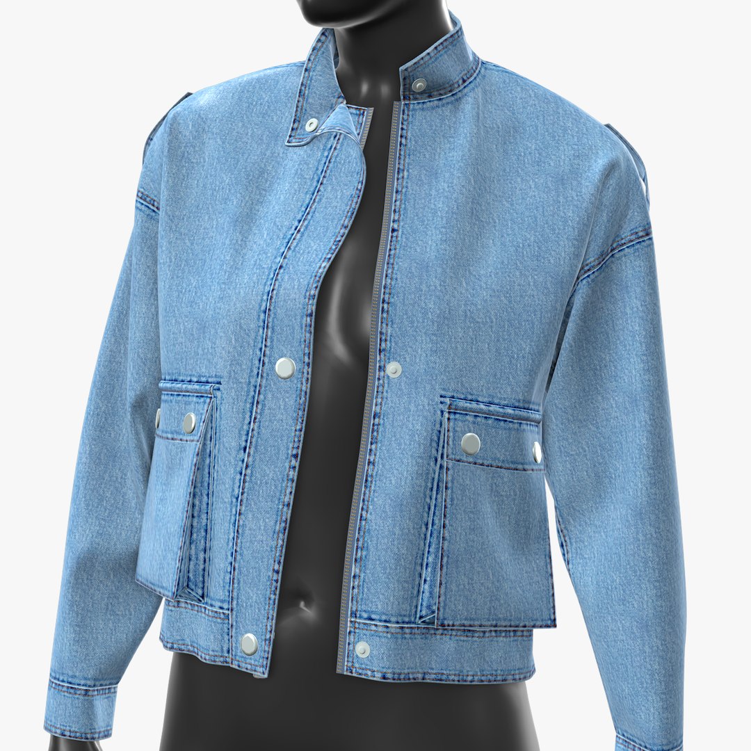 3D Blue Woman Denim Jacket With 16 K Textures - TurboSquid 2199037