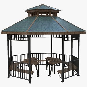 Iron Wood Garden Pergola - Gazebo 05 3D