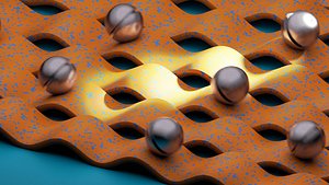 3D looping animation of metal balls rolling on a wavy surface model