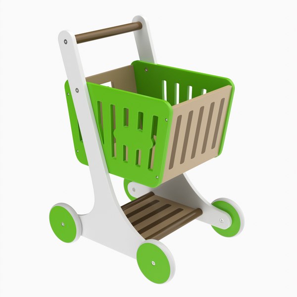 3D Market wooden shopping trolley