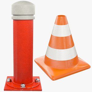 Road Safety Bollard and Cone Collection V1 3D model