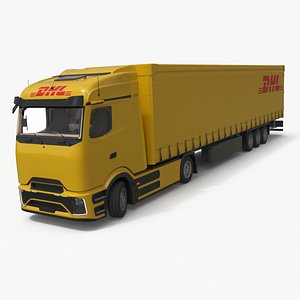 3D Electric Truck with DHL Trailer Rigged for Cinema 4D model