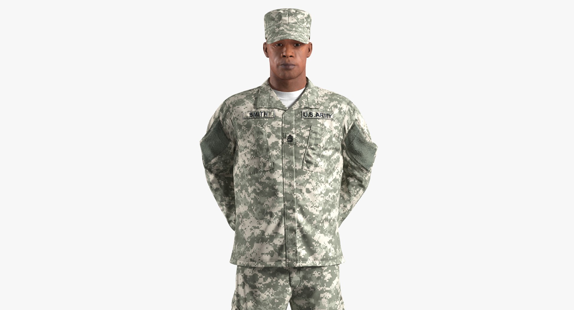 African-American US Army Soldier Fur Rigged 3D Model preview