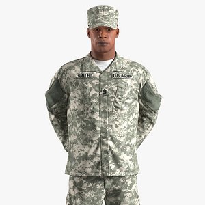 African-American US Army Soldier Fur Rigged 3D Model