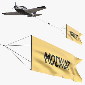 3D Plane with Big Yellow Aerial Mockup Banner
