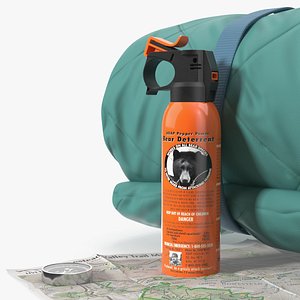 Camping Bear Spray Kit with Map And Mat 3D model