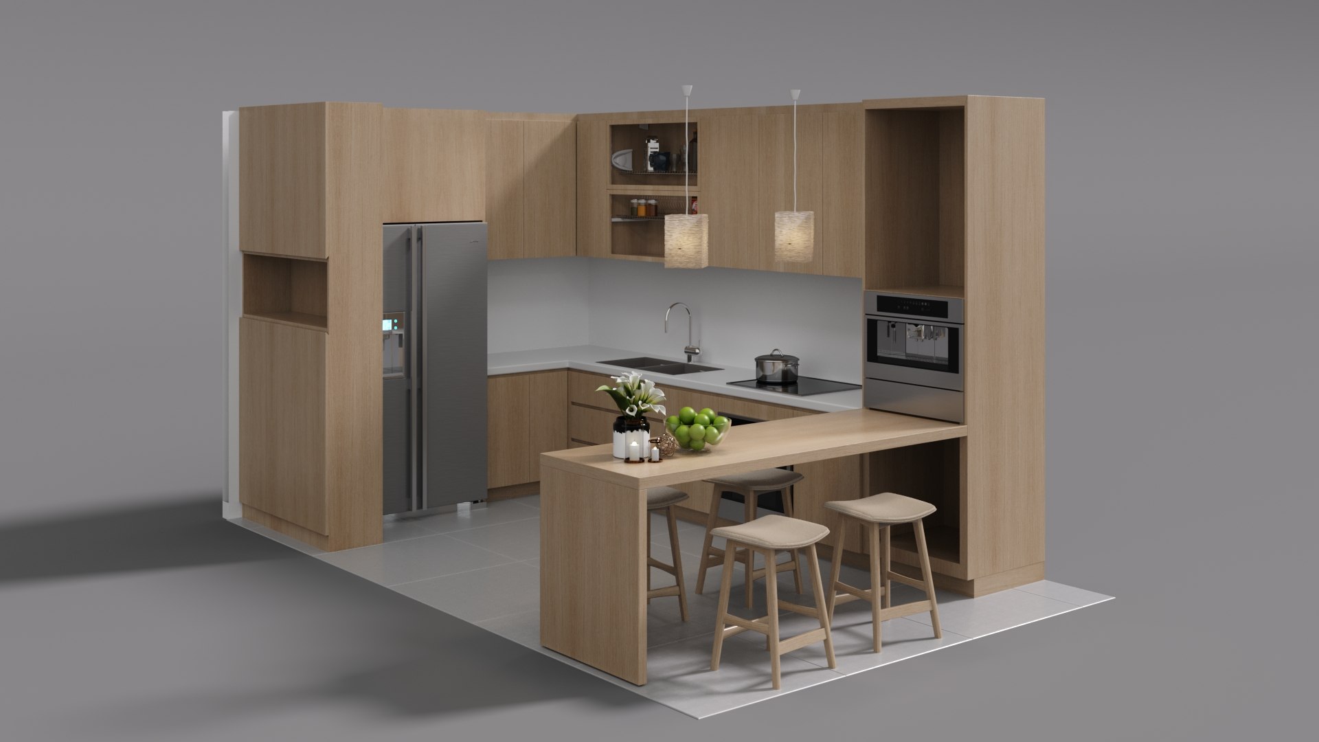 3D Contemporary Kitchen Room Set - TurboSquid 2305826