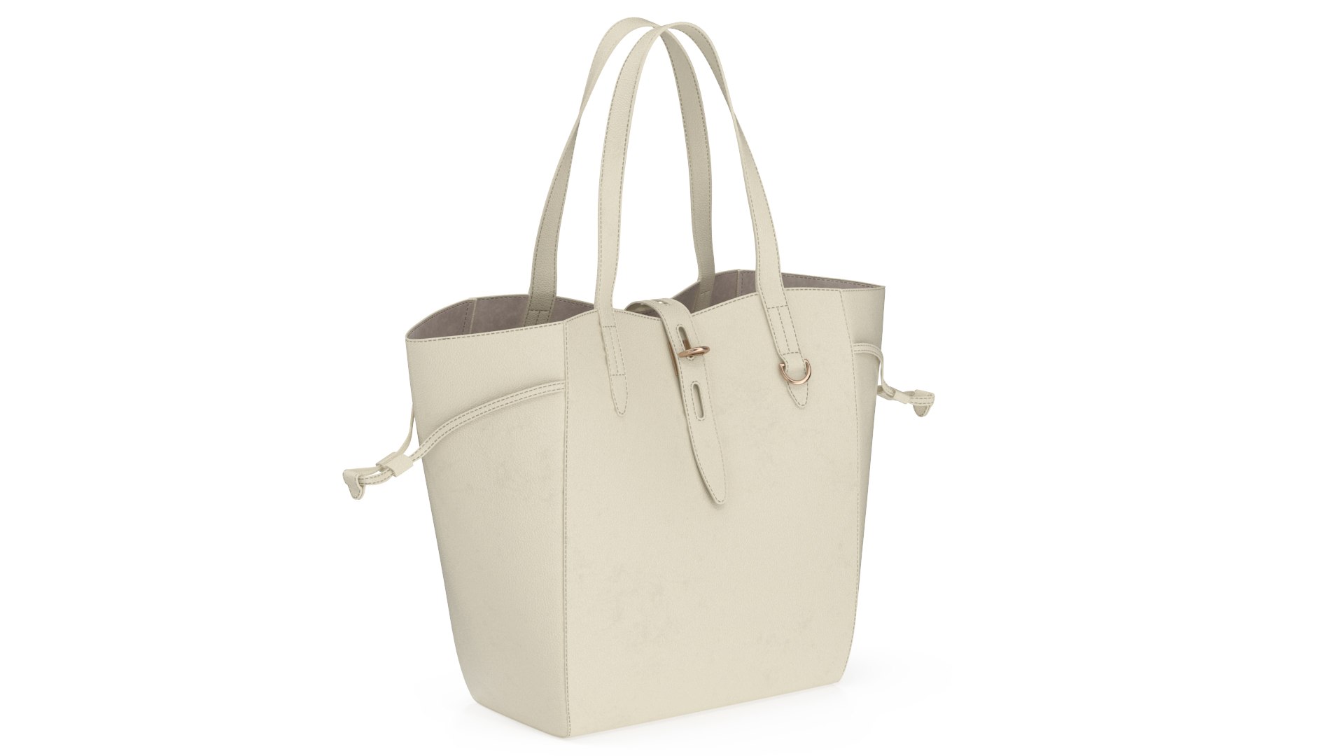 Leather Shopper Tote Bag Beige 3D model preview