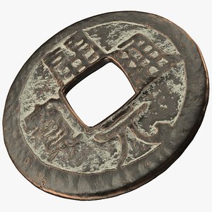 3D Chinese Coin Dynasty Kai Yuan Tong Bao Copper