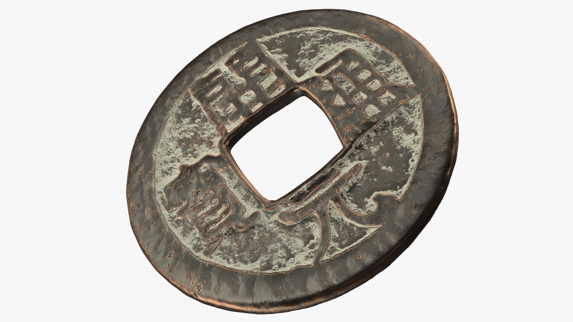 Chinese Coin Dynasty Kai Yuan Tong Bao Copper 3D model preview