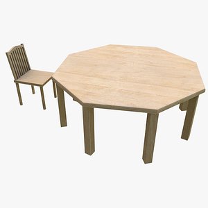 3D model Octagon Garden Table and Chairs