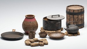 Old Dirty Dinnerware Set Collection PBR 01 3D model