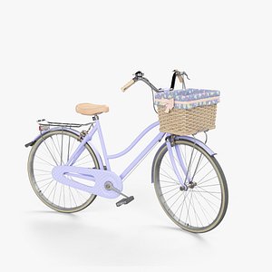 City Bike with Wicker Basket 3D model