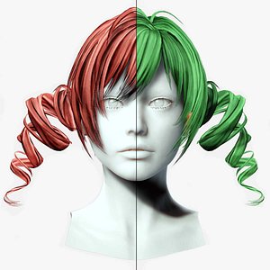 3D Female Hair- Spiral Spring Curly Pigtails