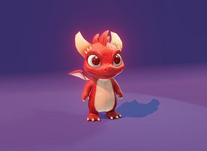 Cartoon Baby Dragon Low-poly Red