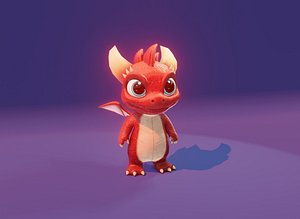 Cartoon Baby Dragon Low-poly 3D Model Red
