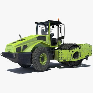 Single Drum Compactor Vehicle Dirty Rigged For Cinema 4D
