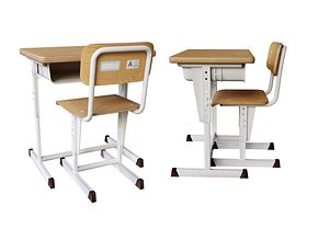 School Desk and Chair set 03 3D