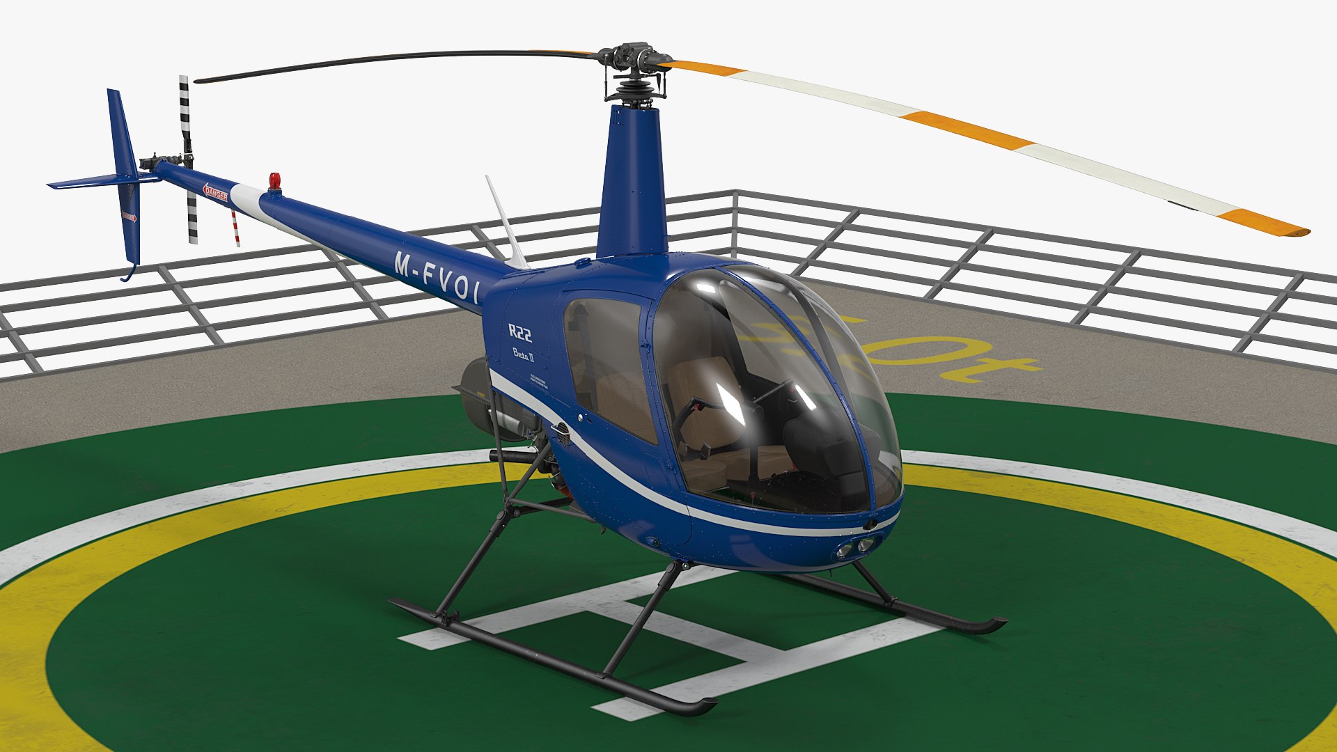 Helicopter Robinson R22 on Landing Pad 3D model preview