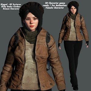 3D HYPER REALISTIC HUMAN RIG-KOREAN ASIAN GIRL - SURVIVAL OUTFIT 3D model